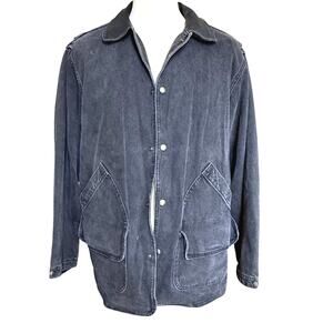 VTG 80s Woolrich Denim Chore Coat Mens M Black Jean Jacket Blanket Lined Western